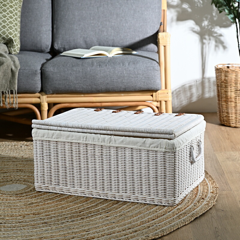 楽天市場】ラタンバスケット ラタン蓋付きバスケット Lサイズ 幅56cm