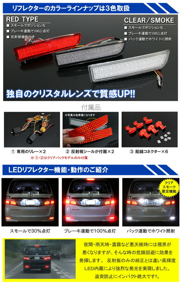 楽天市場】タントカスタム L375S L385 LEDリフレクター レッド クリア