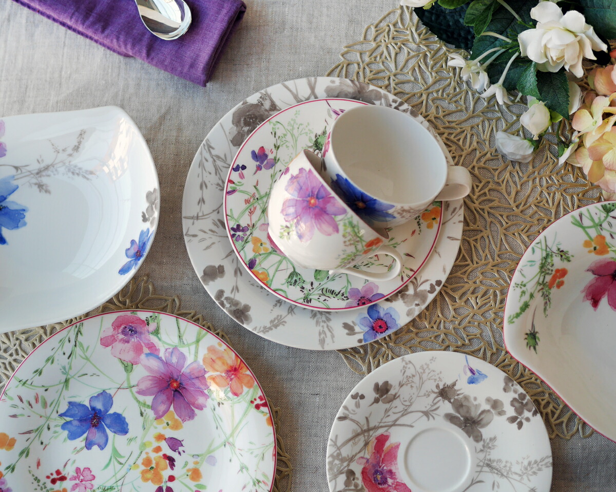 ビレロイ&ボッホ マリフルールランチセット 花柄 グラス付き 未使用箱