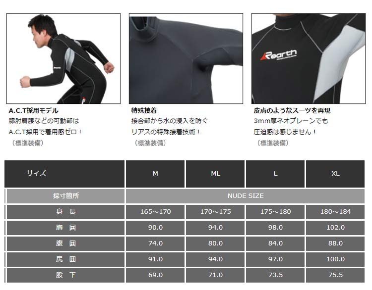 楽天市場】【Rearth/リアス】FWS-3500 SW ウエットスーツ3 BLK 釣り用