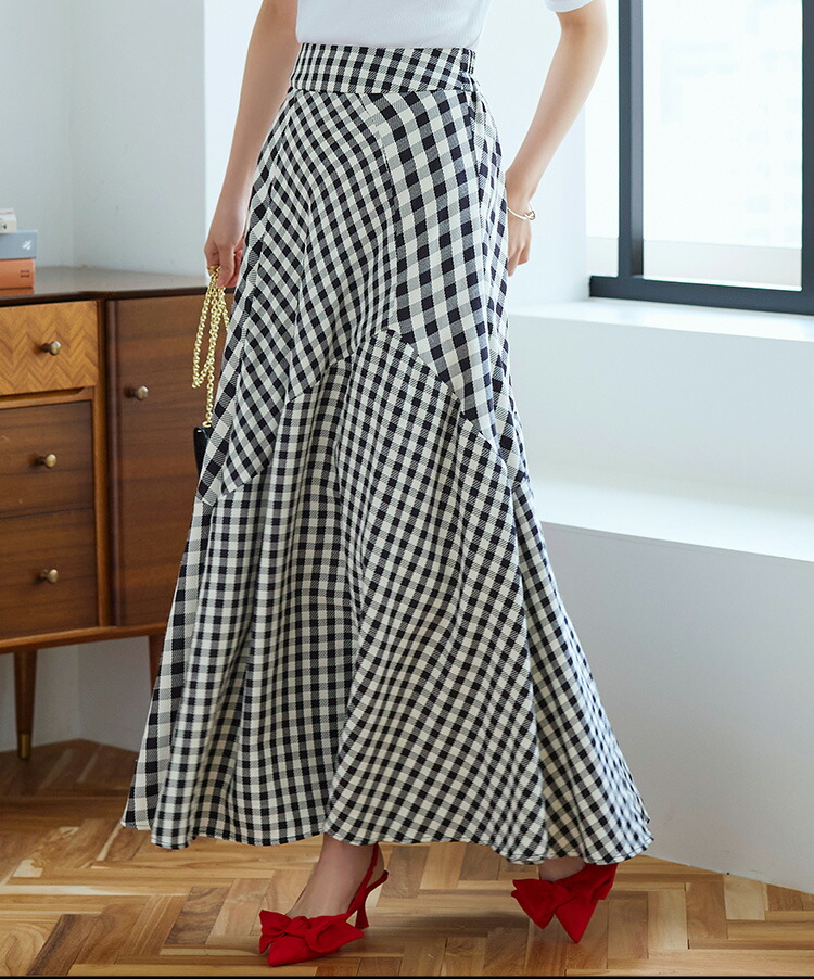 ミックスギンガムチェック・フレアスカート「BSK1218」