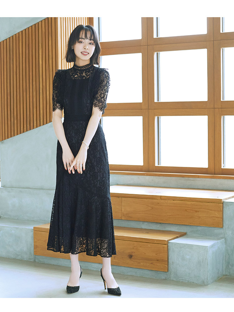 バックリボンフレアーレースワンピース「U1182」