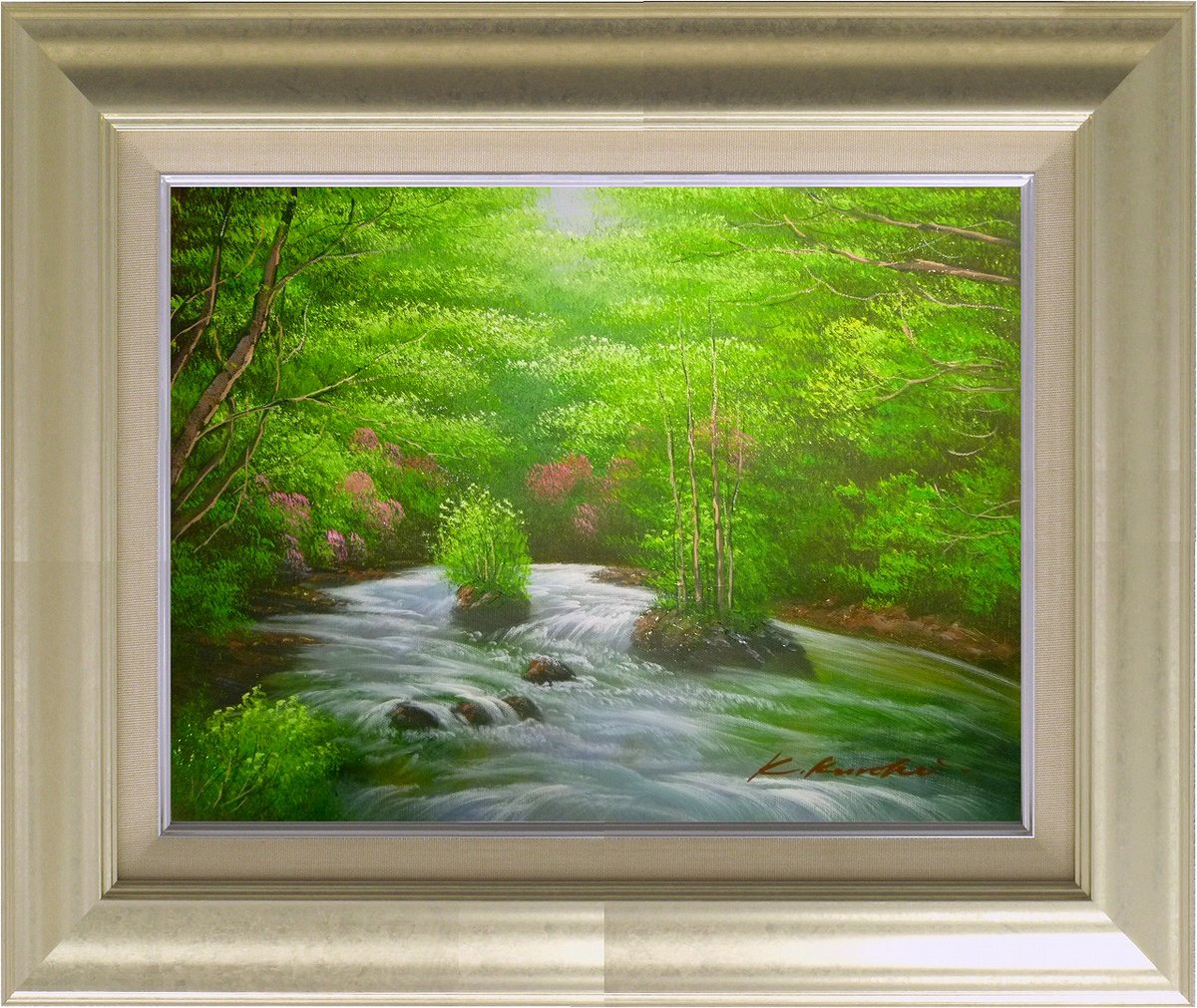 楽天市場】手描き油絵 黒木 啓 滝 F6 画家本人手描き絵画/額入り 額装