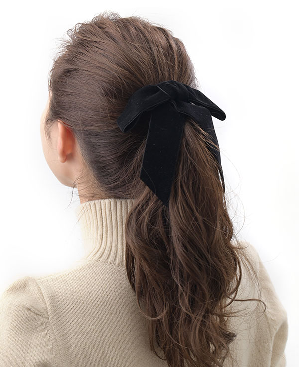楽天市場】ヘアクリップ ベルベット リボン ブラック 可愛い 挟むだけ