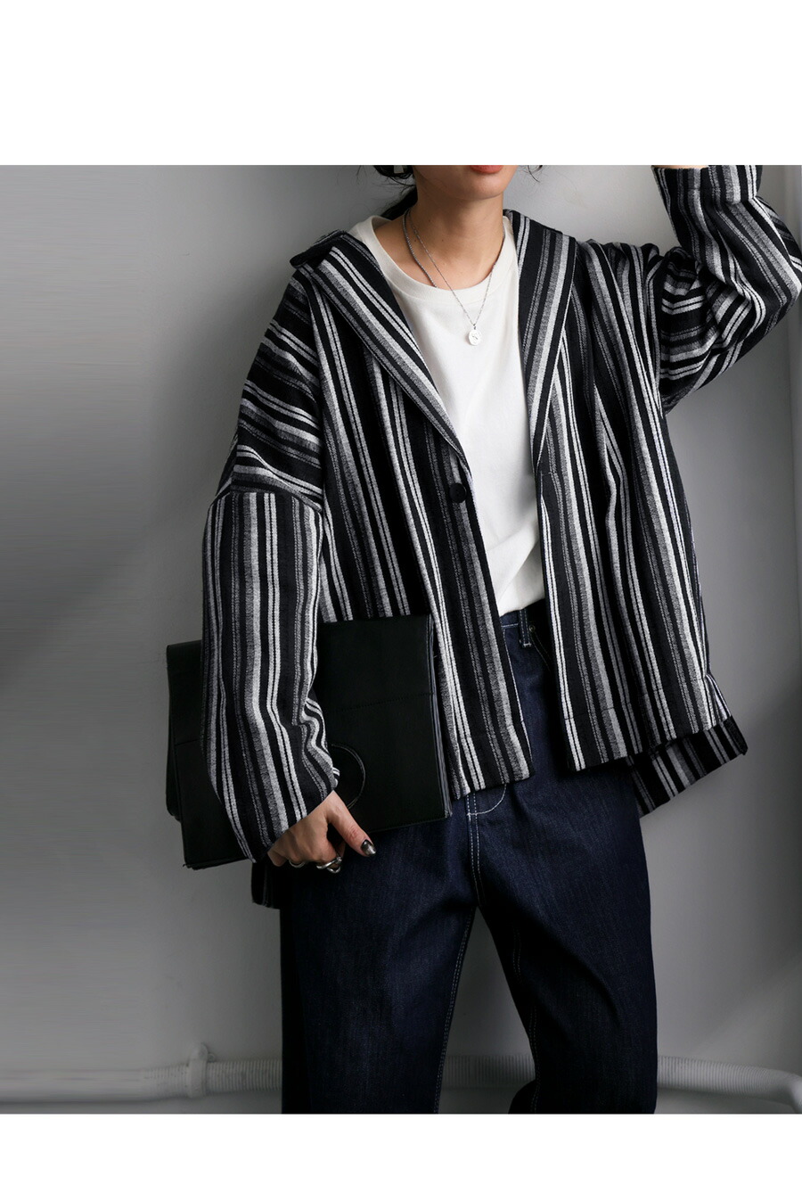ストライプ柄ジャケット ジャケット レディース 送料無料・メール便