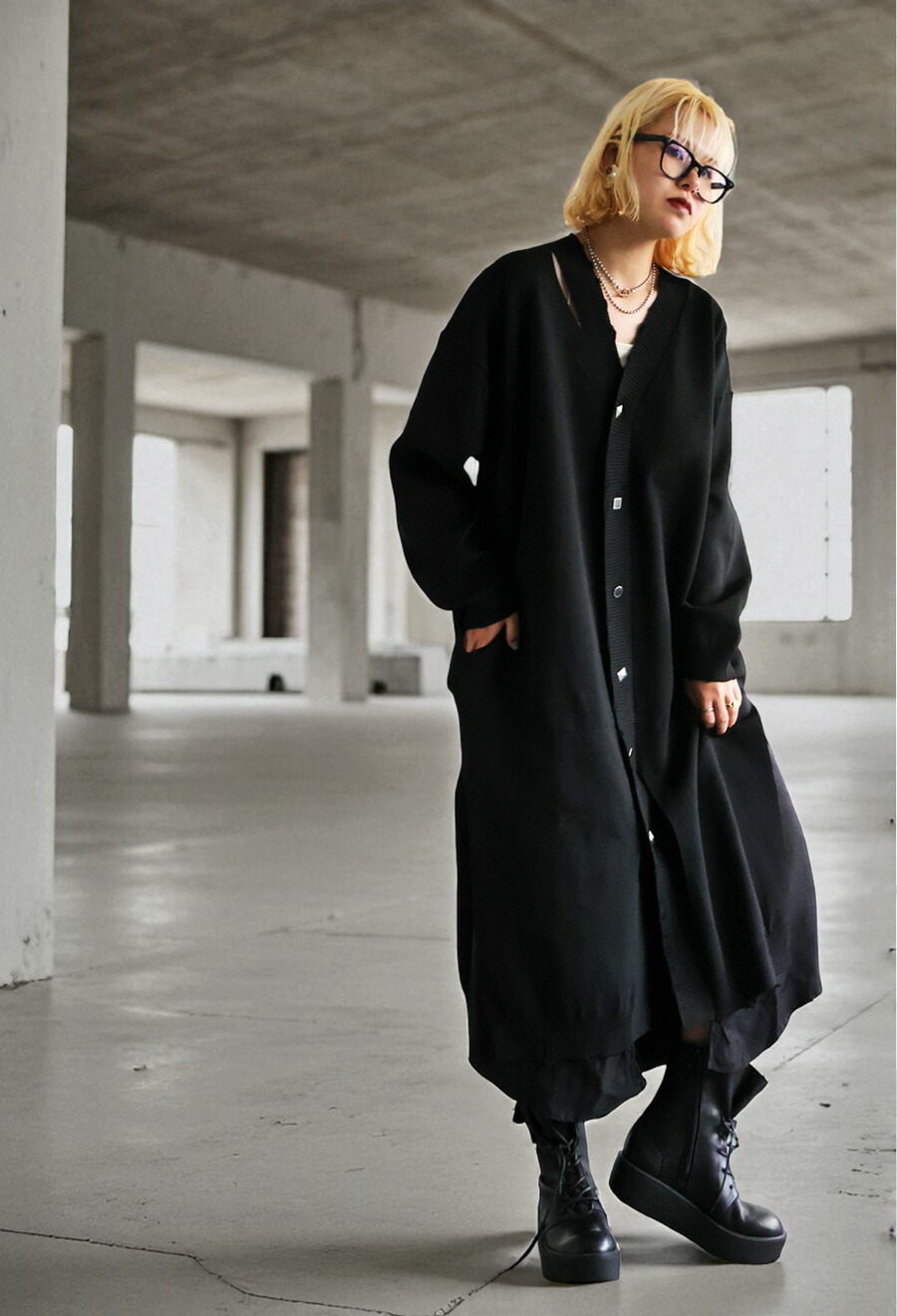 異素材切替 ロングカーディガン レディース ワンピース 送料無料・再