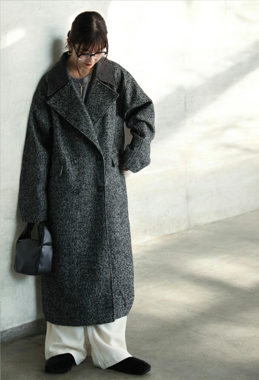 ヘリンボーン ロングコート レディース アウター 送料無料・再入荷