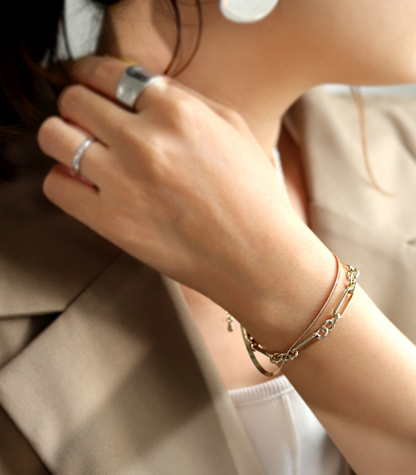 アクセ送料無料 2連 ブレスレット レディース チェーン 重ね付け風