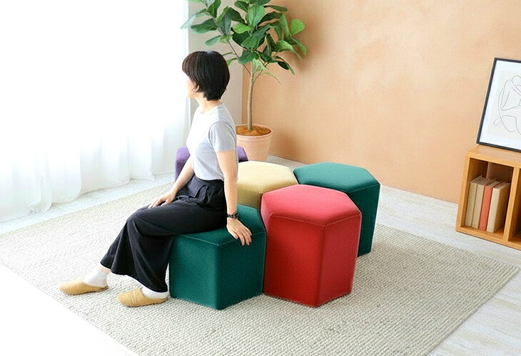 ブロック型のクッションスツール　イス　家具 mocororo（モコロロ） モロッコ 本革 プフ スツール 羊革 オットマン