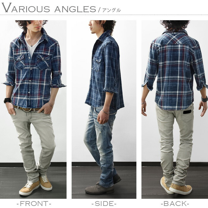 楽天市場】シャツ メンズ デニムシャツ チェックシャツ 七分袖
