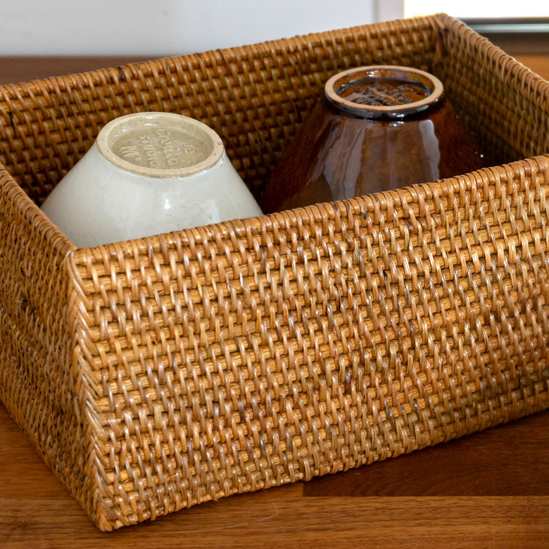 楽天市場】ラタンで編まれた四角い収納ボックス 長方形 かご バリ雑貨