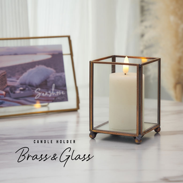 楽天市場】ガラスと真鍮でできた長方形のキャンドルホルダー