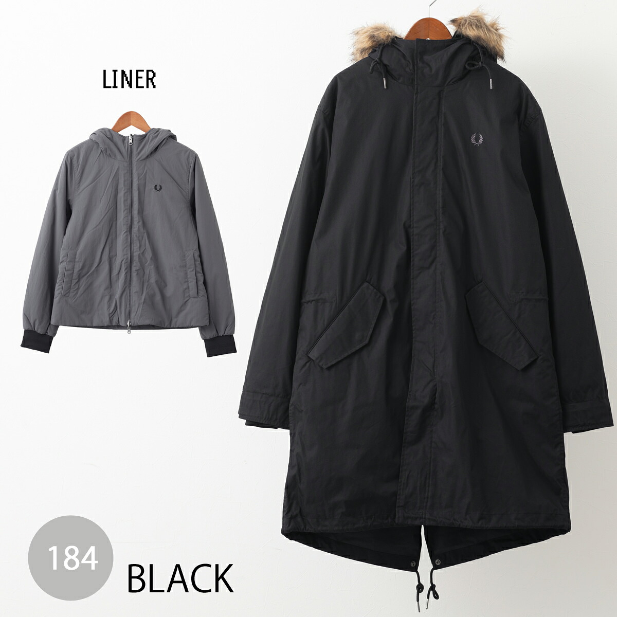 希少✨フレッドペリー モッズコート 4way 刺繍ロゴ チェック 濃紺 L