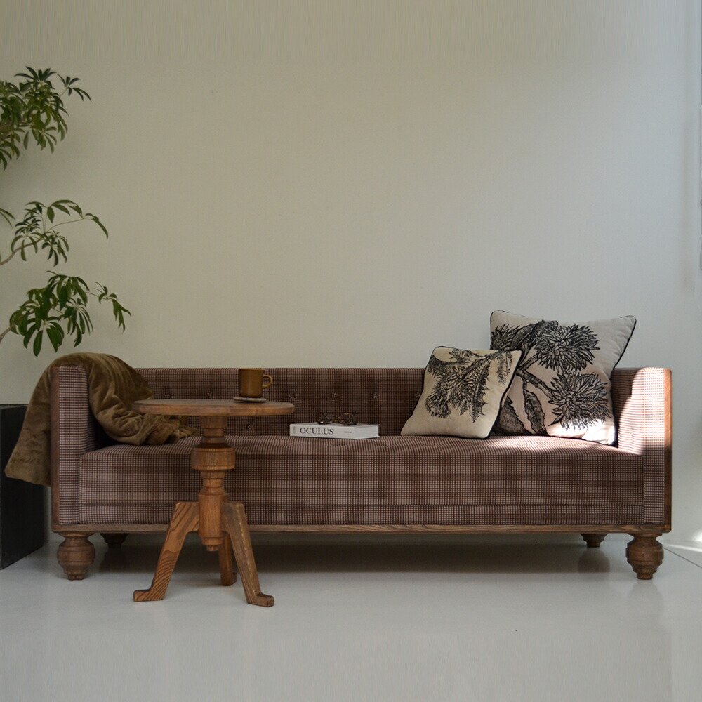 ヴィンテージ モケット 3人掛けソファ ベロア 総柄 長椅子 レトロ