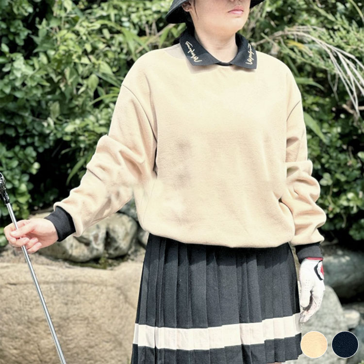 韓国ゴルフウェア バイカラーロゴ襟 長袖 Tシャツ | スポーツウエア