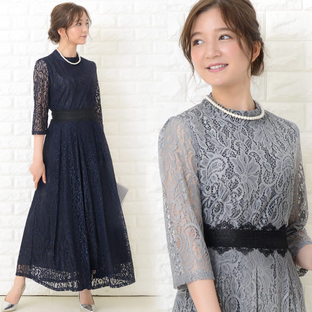 楽天市場】パーティードレス ロングワンピース 総レース シースルー袖