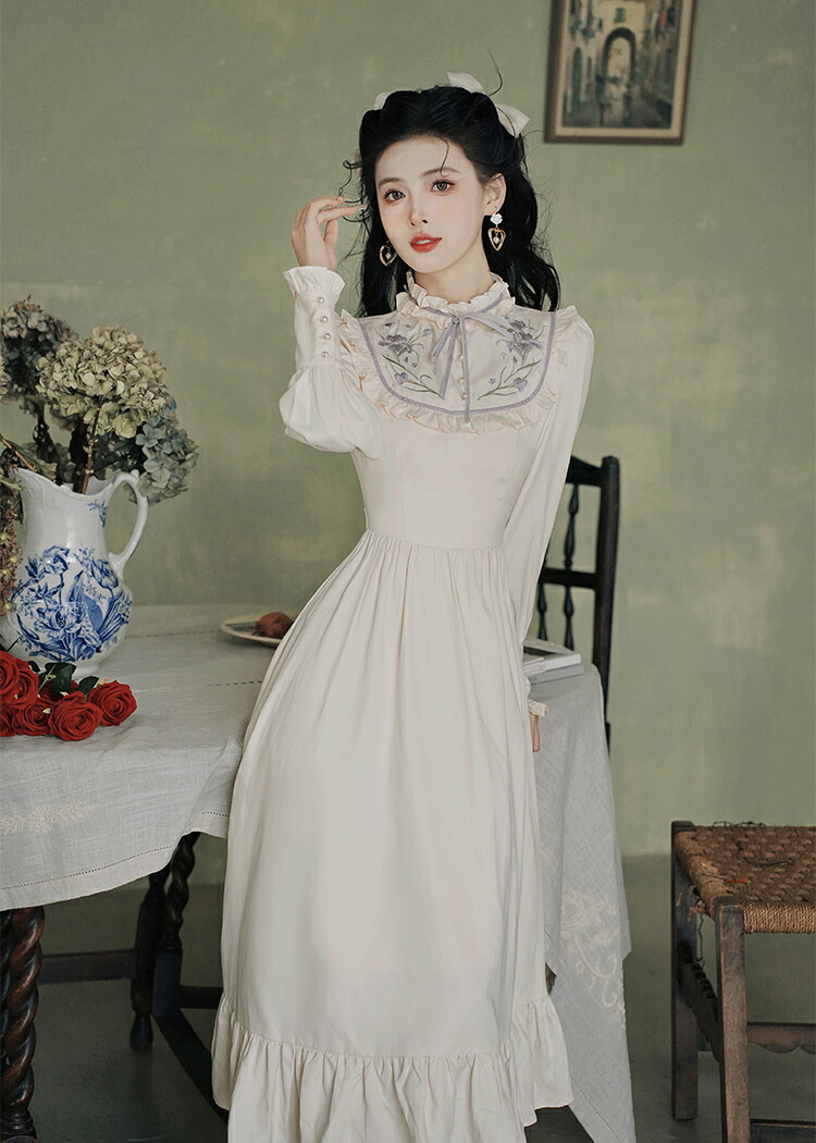 楽天市場】即納 レディースワンピース レトロ調ワンピース 刺繍 フリル