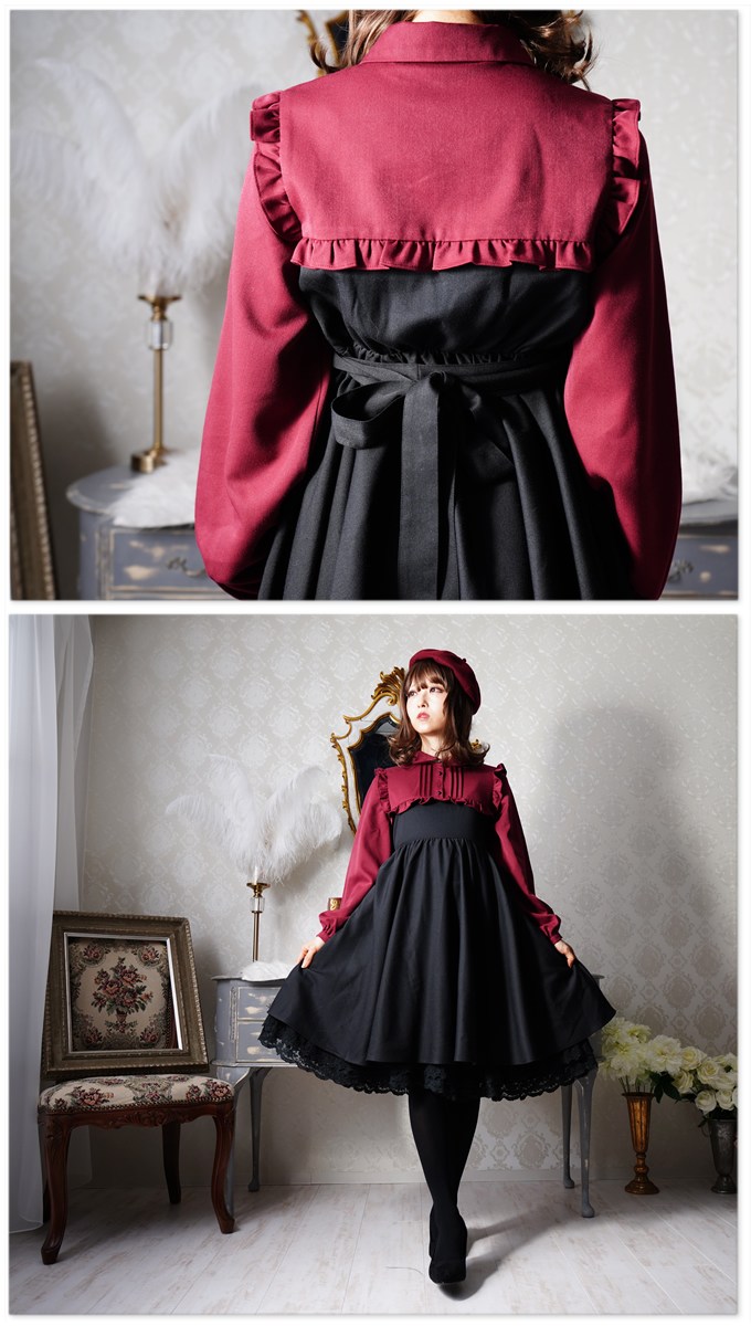 大きいサイズ LL ワンピース ミディアム丈 フリル ハイウエスト