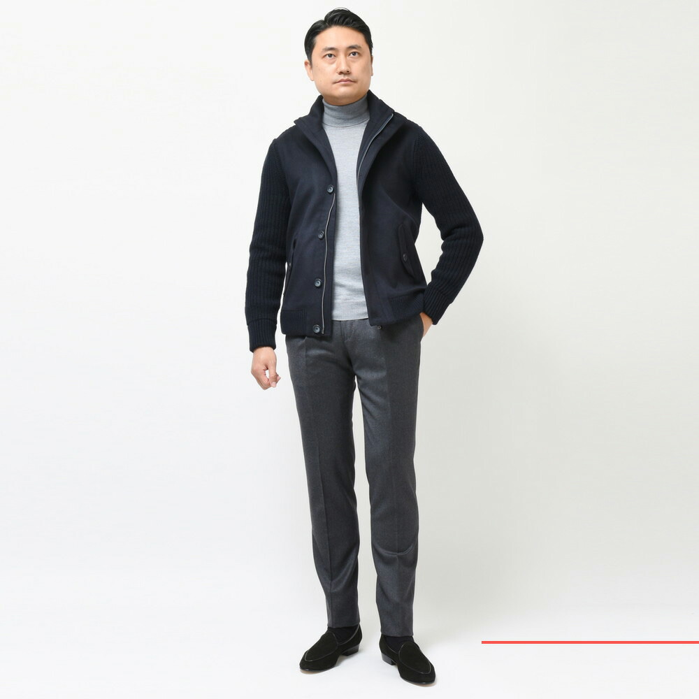 HERNO（ヘルノ）ウールカシミアフランネル×フィッシャーマンリブニット