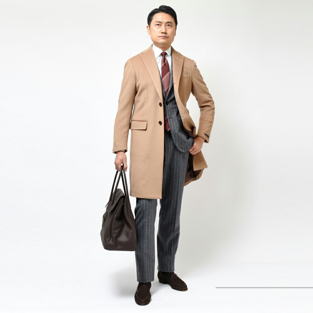 guji（グジ）カシミアフランネルソリッドチェスターフィールドコート