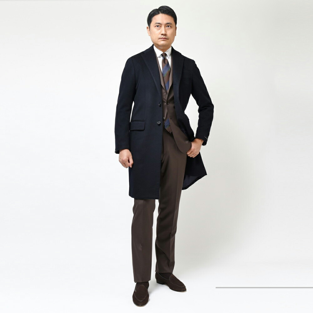 guji（グジ）カシミアフランネルソリッドチェスターフィールドコート