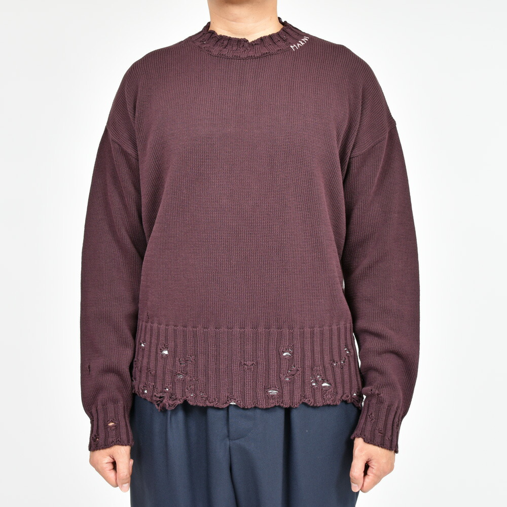 SALE】MARNI（マルニ）コットンダメージクルーネックニット GCMG0210A0