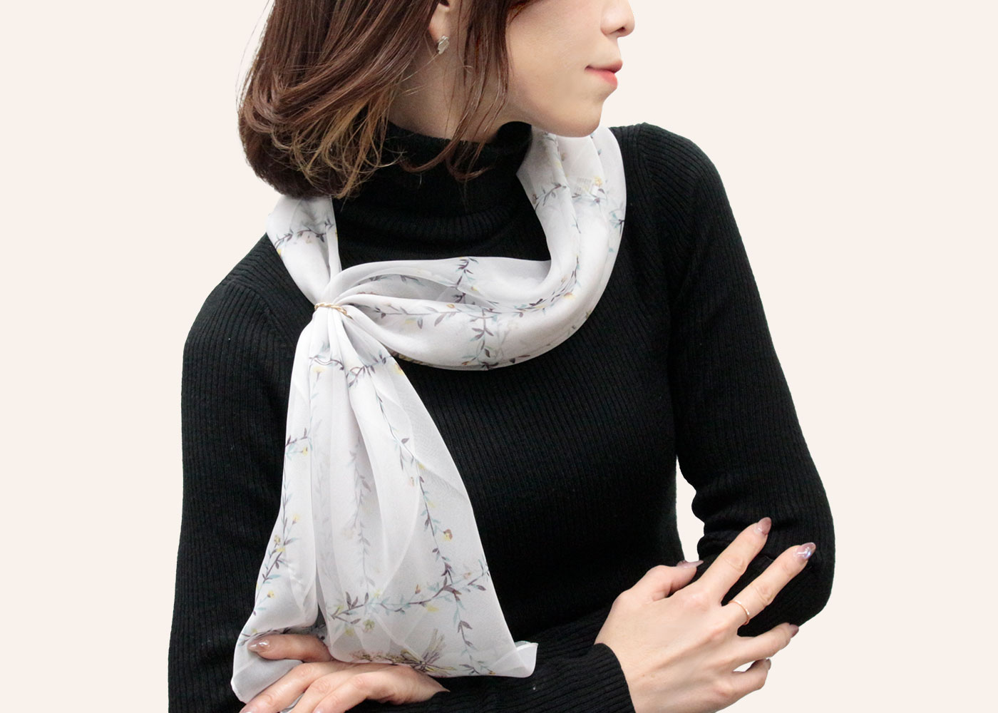 CHANEL シルク リボンスカーフ 雪の結晶柄 Chanel スカーフ 雪の結晶