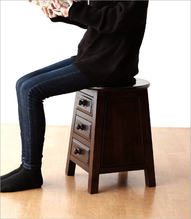 楽天市場】スツール アンティーク調 木製 収納 丸 椅子 花台 玄関