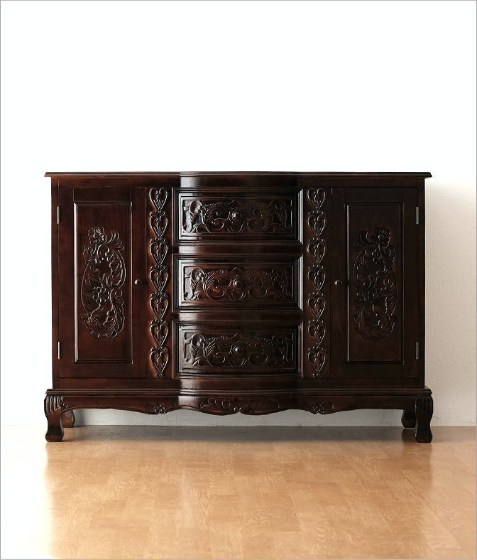 楽天市場】キャビネット アンティーク 家具 木製 サイドボード 棚 完成