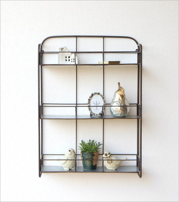 楽天市場】ウォールシェルフ 3段 アンティーク アイアン キッチン 収納