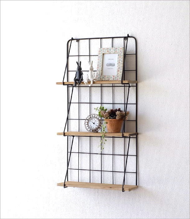 楽天市場】ウォールシェルフ 3段 壁掛け おしゃれ アイアン ウッド
