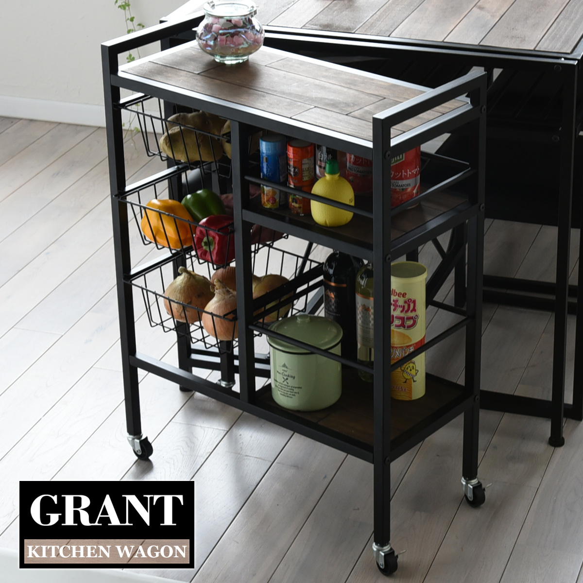 楽天市場】キッチンワゴン キャスター付き スチール アイアン ワゴン 3