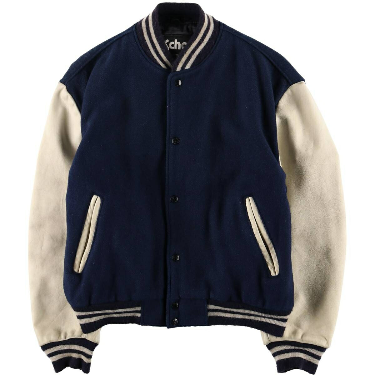 古着 80年代 ショット SCHOTT 袖革ウールボタンスタジャン バーシティ