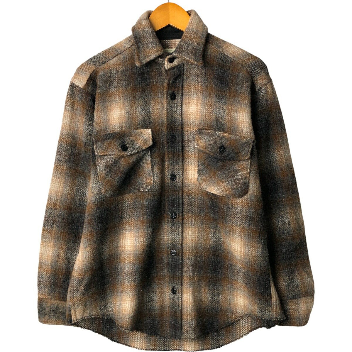 古着 70年代 メルトン MELTON オンブレチェック ウールシャツ