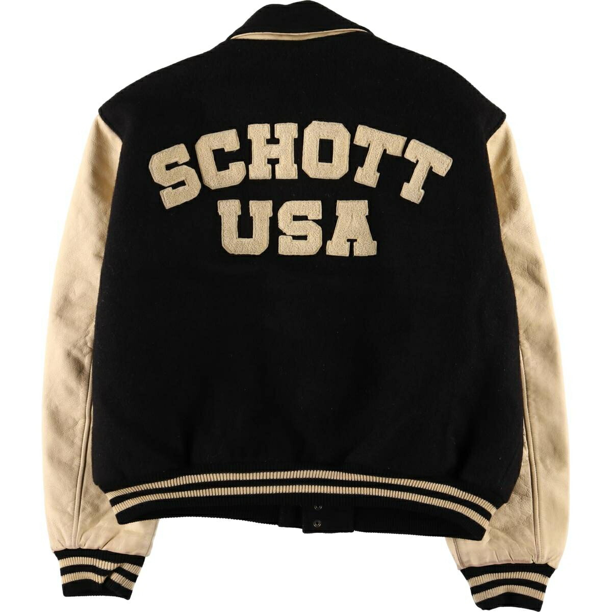 古着 80～90年代 ショット SCHOTT バックロゴ 袖革ウールスタジャン