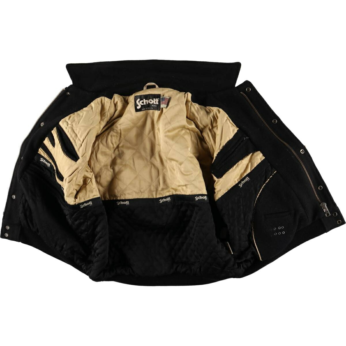 古着 80～90年代 ショット SCHOTT バックロゴ 袖革ウールスタジャン