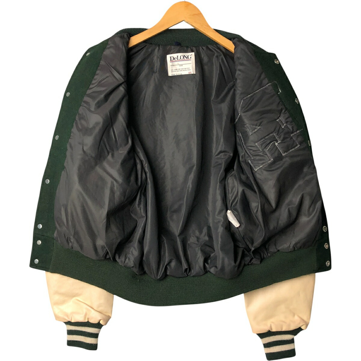古着 80年代 デロング DeLONG 袖革ウールボタンスタジャン バーシティ