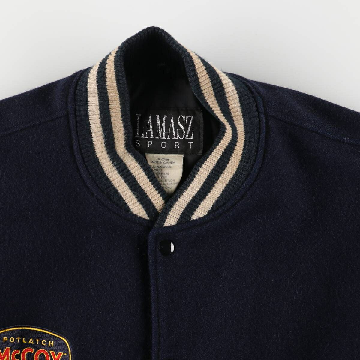 古着 90年代 LAMASZ SPORT 袖革ウールボタンスタジャン バーシティ