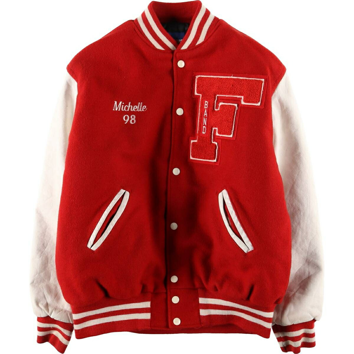 古着 ～90年代 HOLLOWAY 中綿入り 袖革ウールボタンスタジャン バー