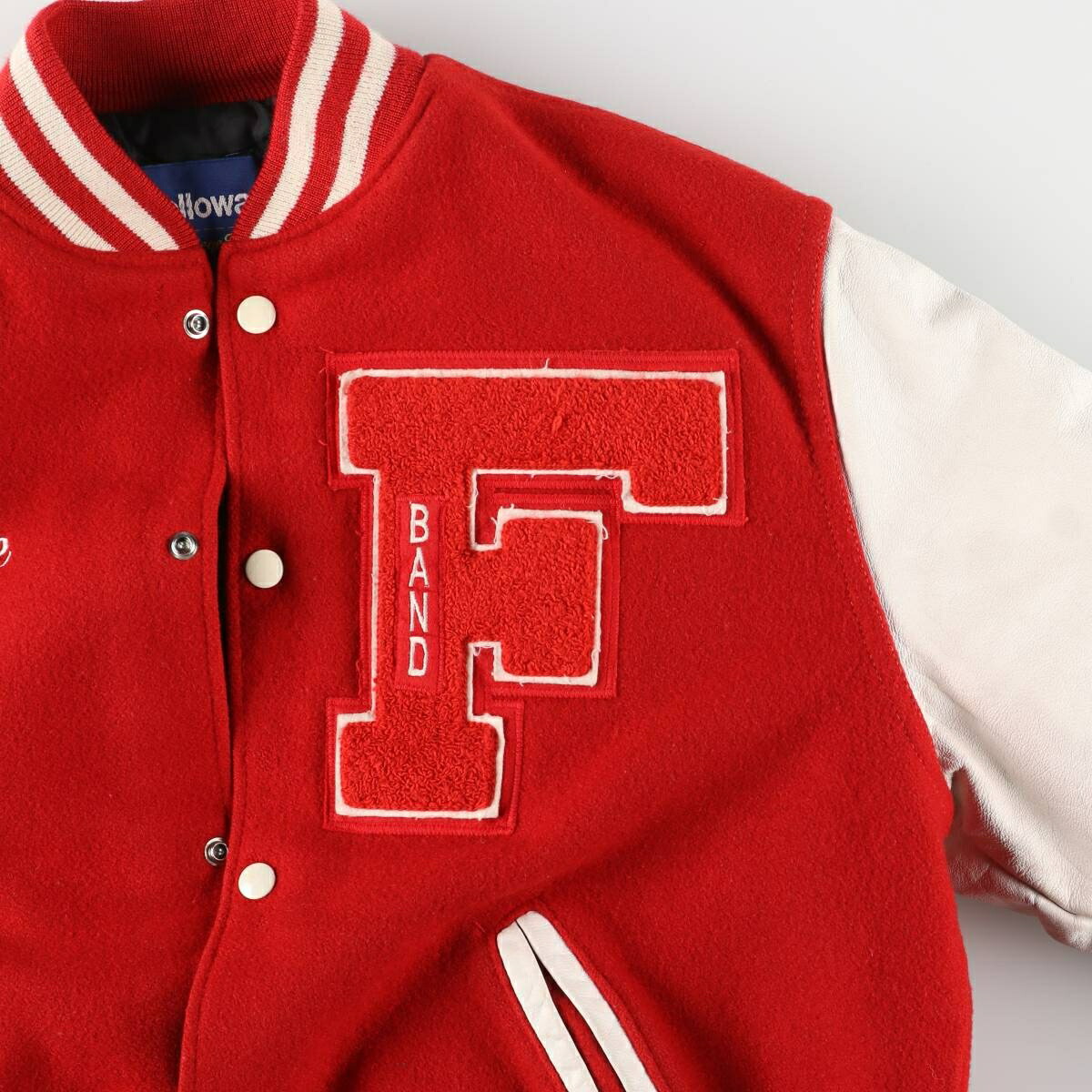 古着 ～90年代 HOLLOWAY 中綿入り 袖革ウールボタンスタジャン バー