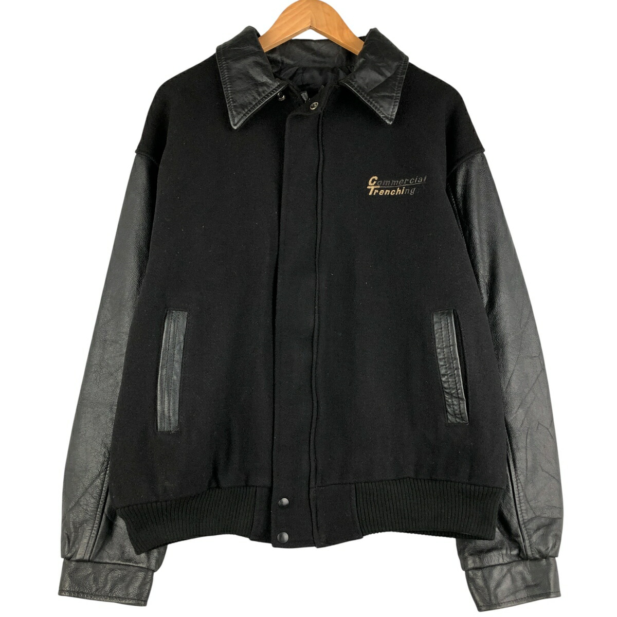 古着 90年代 CANADA SPORTSWEAR 中綿入り 襟付き 袖革ウールスタジャン