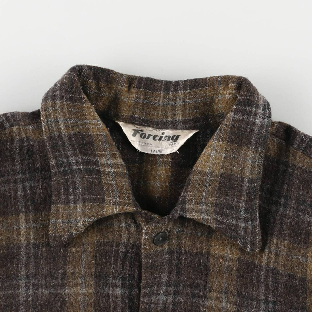 古着 60年代 Forcing PARIS チェック柄 ウールボックスシャツ メンズM