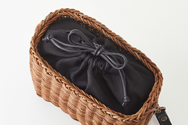 あけびショルダーバッグ(国産/並編み/リネン巾着袋)(約)幅21×マチ10