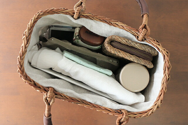 1点もの あけび籠(国産/透かし編み/中サイズ/リネン巾着・ポケット