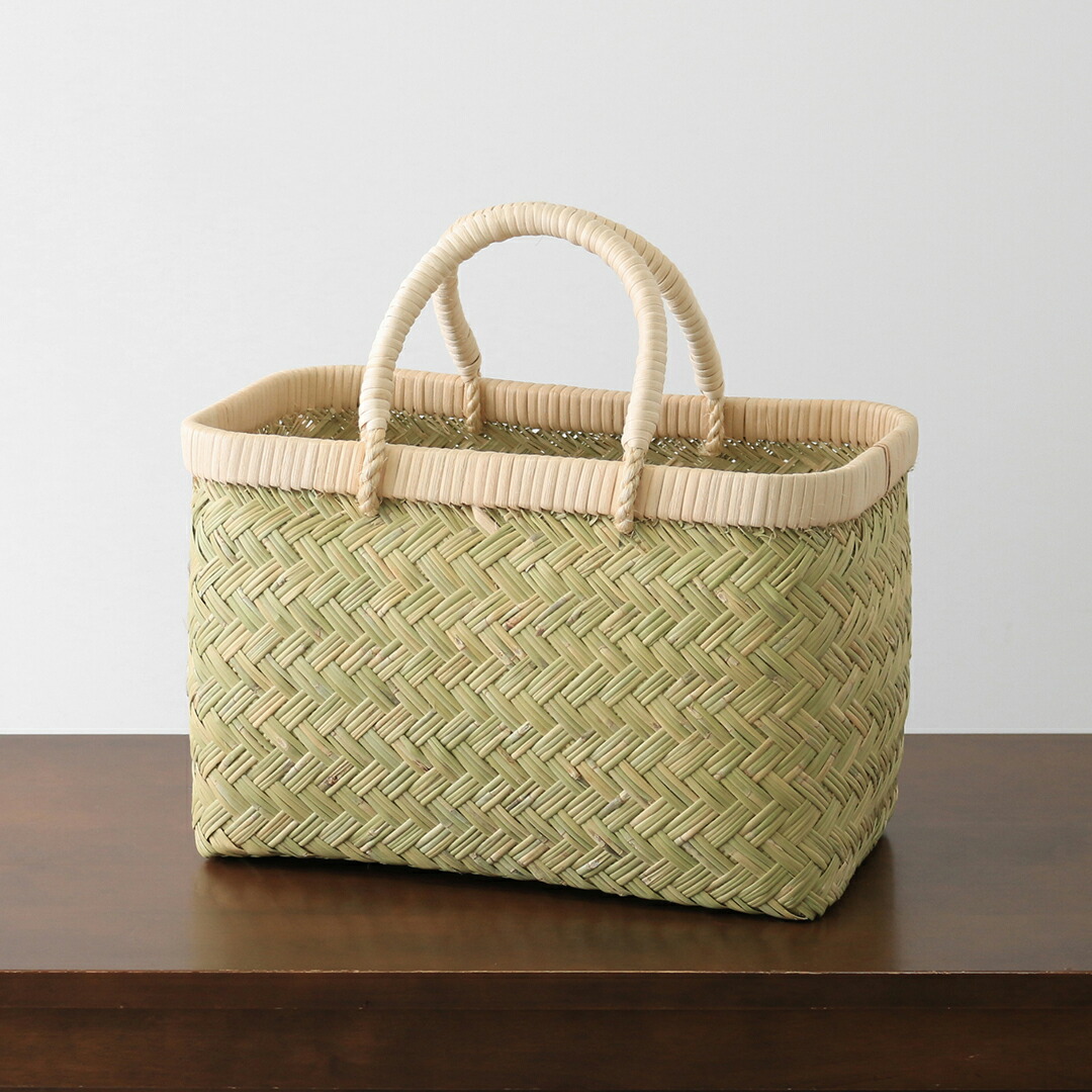 スズ竹市場かご(岩手県鳥越竹細工/籐ハンドル/力竹入り/ミニサイズ)(約