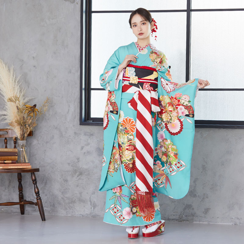 楽天市場】【成人式 振袖 レンタル】RS1622 正絹 ミントブルー 松笹に