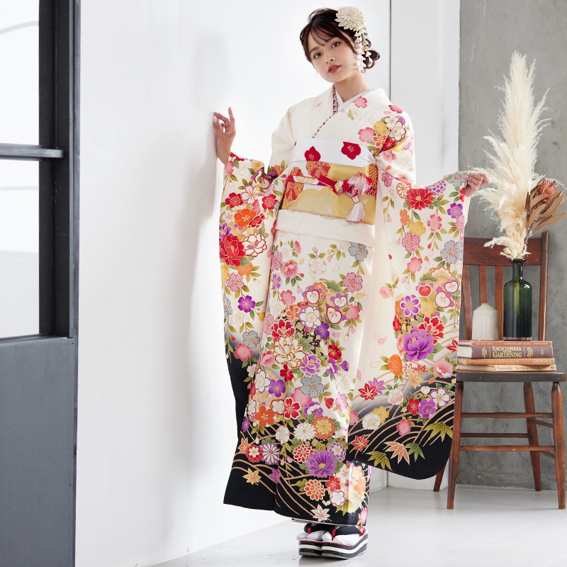 Y2761◇美品 正絹 毬 桜 成人式 振袖 着物 Y2761◇美品 正絹