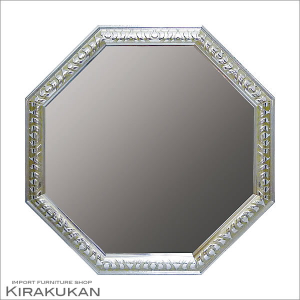 楽天市場】鏡 壁掛け アンティーク 八角ミラー シルバー LLサイズ