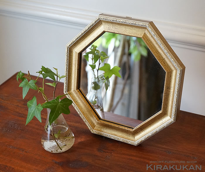 楽天市場】鏡 壁掛け ヴィンテージ 八角ミラー ゴールド Mサイズ