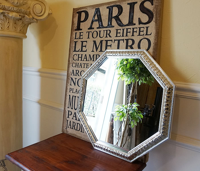 楽天市場】鏡 壁掛け アンティーク 八角ミラー シルバー LLサイズ